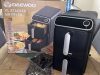 Brand New Daewoo 11L Stacked Dual Drawer Air Fryer – Black – Boxed