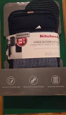 KitchenAid 4 Piece Gray Silicone Kitchen Set 2 Oven Mitts, 2 Pot Holders
