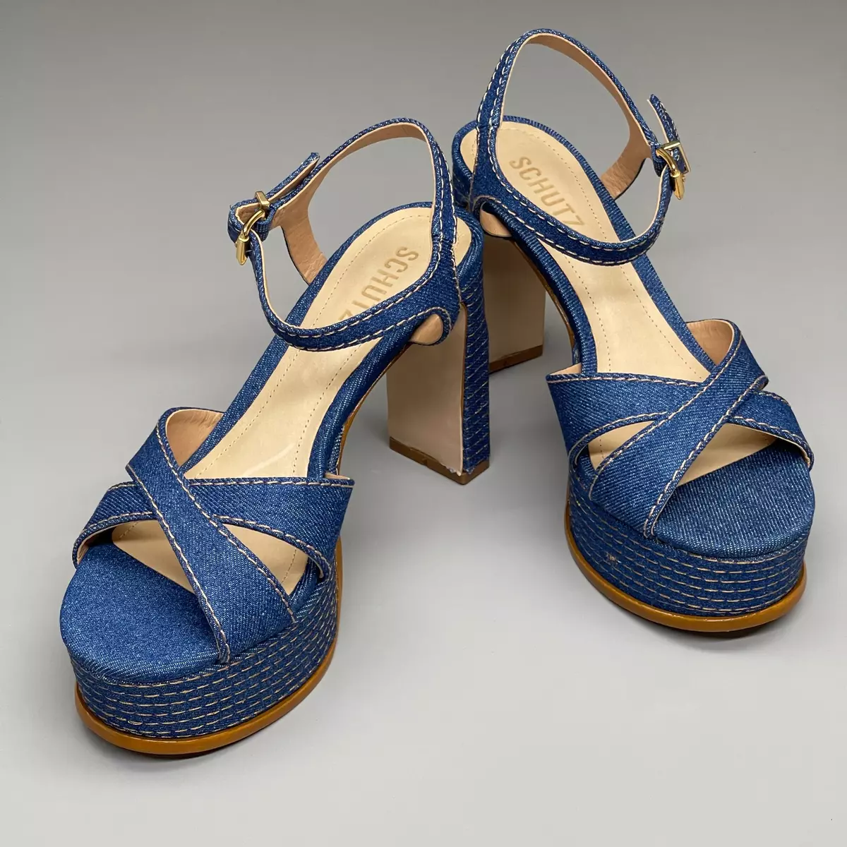 Denim shop platform sandals