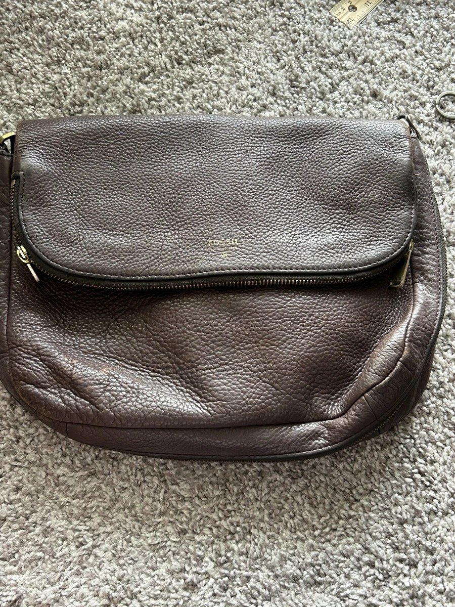 Fossil English Brown Leather Crossbody Handbag Purse Bag Flap Pockets Molly s