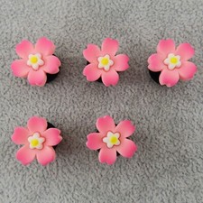 CHERRY BLOSSOMS Shoe Charms for Shoes Wristbands Set of 5 Pink 3D Flowers Luxury
