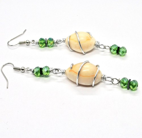 Ohrringe Il Aluminium Lang 8 CM Mit Muscheln Hämatit und Kristall Grün - Picture 1 of 4