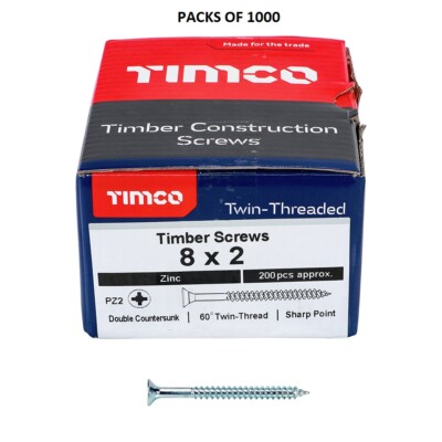 Timco 8g / 4mm Doppelgewinde Senkkopf Holzschrauben verzinkt - Menge 1000