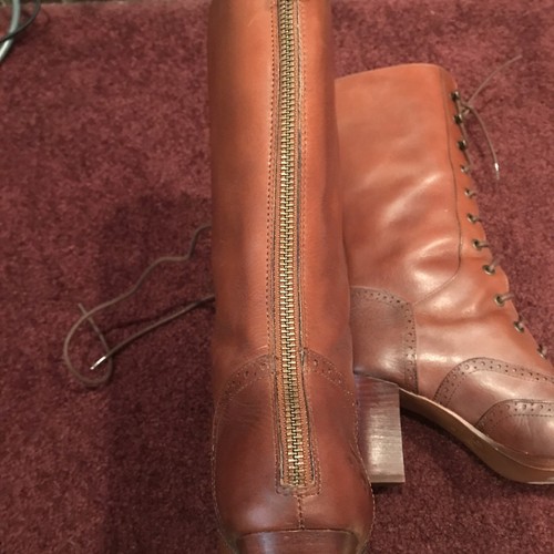 Patricia Nash Lace Up Wingtip Granny Boots Size 7.5 Brown Leather - Picture 8 of 14