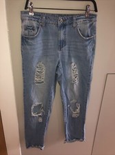 Boohoo blue Sz 10 extreme Ripped denim jeans W28 L25