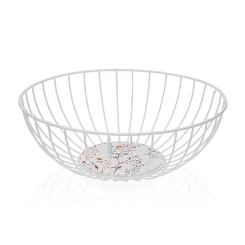 Fruit Bowl Versa Balbec White Metal Steel Mdf Wood 28 X 10 X 28 Cm NUOVO