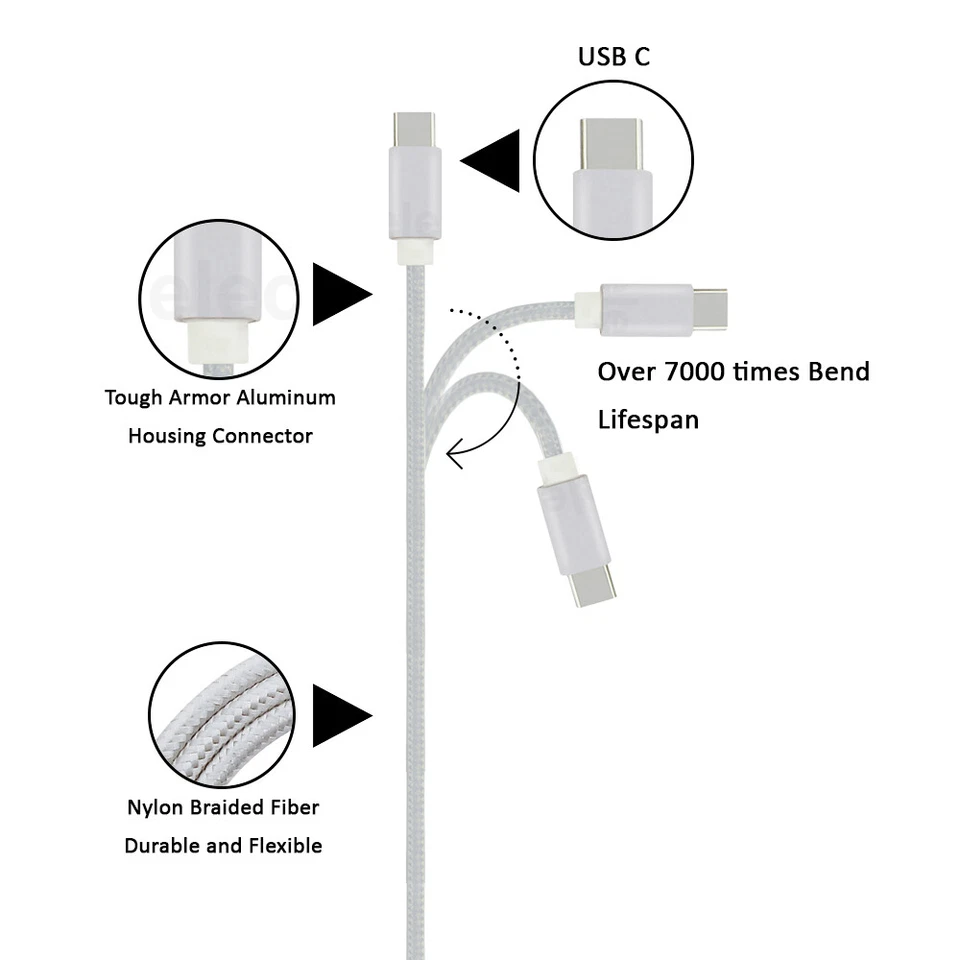 Лот из 3 УПАКОВОК 3 фута кабель быстрого зарядного устройства типа C USB-C шнур быстрой зарядки Android - Изображение 4 из 4