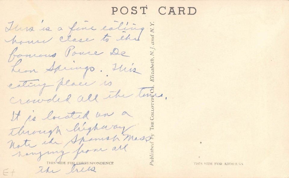 FL 1940’s Florida Herbold's Restaurant & Cabins De Leon Springs, FLA