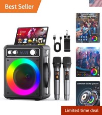 Portable Bluetooth Karaoke Machine with 2 Wireless Mics  LED Lights - Perfec...