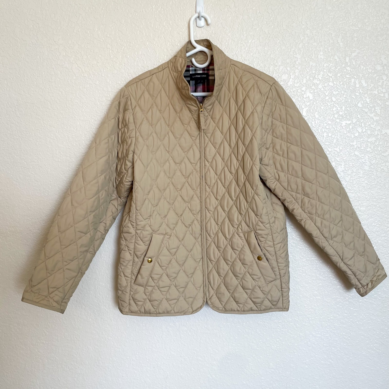 Lands End Quilted Jacket Women's Large Tan Dory Barn Chore Riding