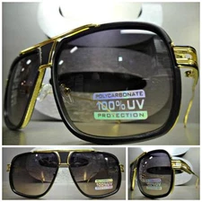 Mens Women CLASSIC VINTAGE RETRO Style SUN GLASSES Black & Gold Frame Smoke Lens