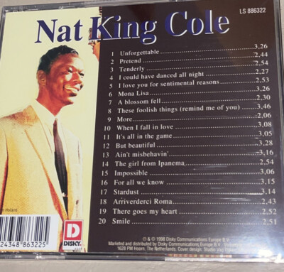 20 Great Love Songs by Nat King Cole (CD, Feb-1998, Disky) for