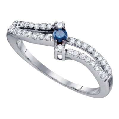 925 Silber Damen blau behandelter Diamant Solitär Braut Verlobungsring 1/3 kt