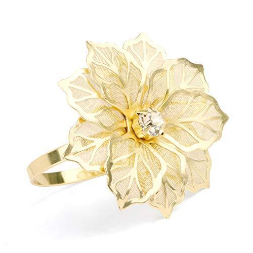 Set of 12 Alloy Napkin Rings with Hollow Out Flower Napkin Ring Holders Gold - Picture 2 of 8