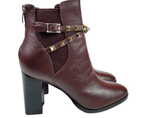 Nine West Womens Ankle High Block Heeled Dress Bootie Brown Leather 7M (lot323)