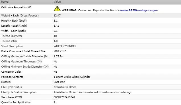 Cilindro de rueda de tambor de freno Dorman para Ford CF6000 1986-1990 Foto 3 de 4