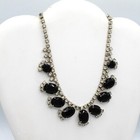 Schreiner Black Rhinestone Necklace Unsigned 16" 1950s Two Tone — photo 2