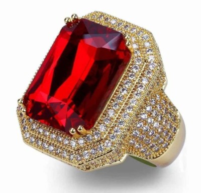 Fashion Men Stone Square Red Ring 18K Gold Filled Exquisite Zircon Wedding Ring