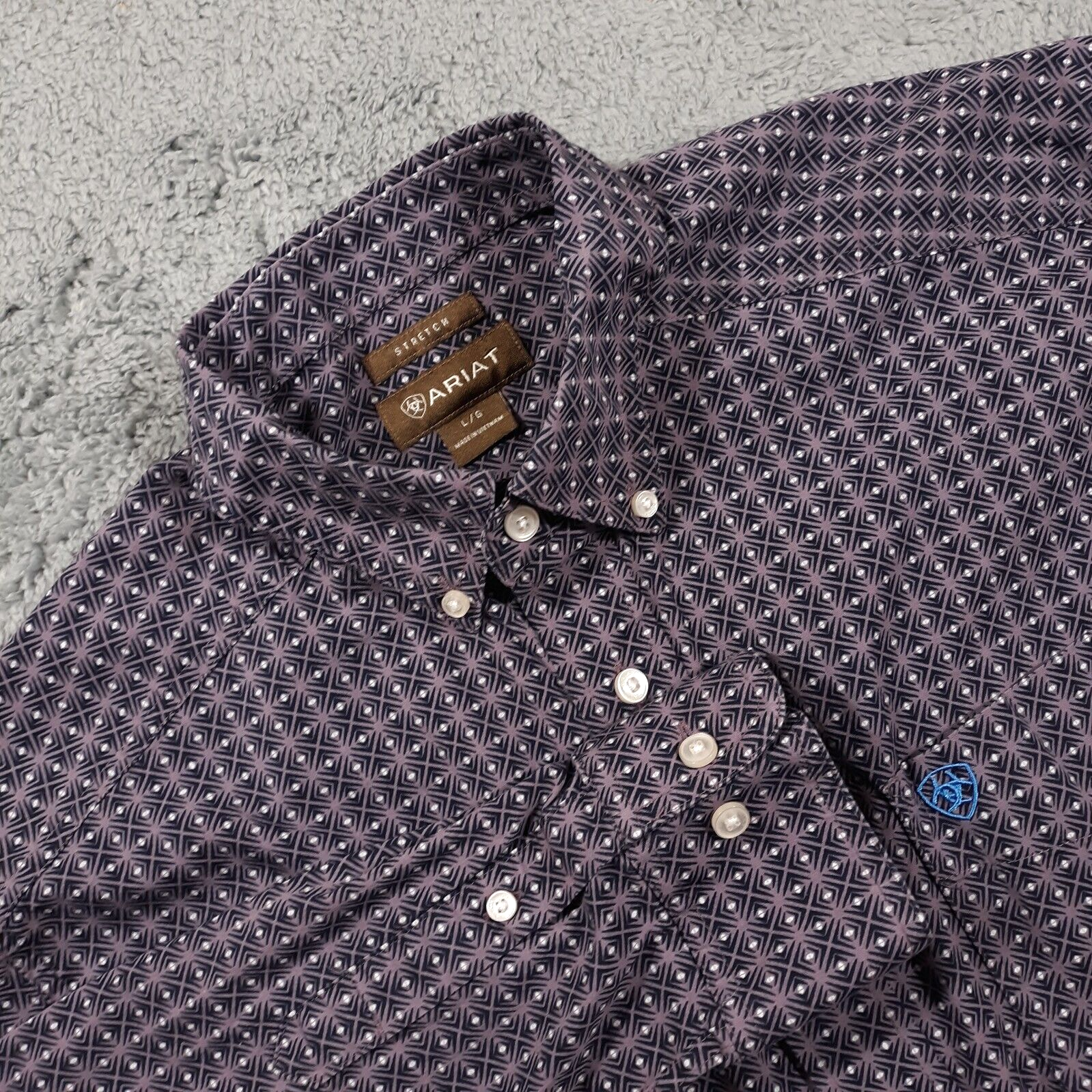 ARIAT Button Down Shirt Mens L Stretch Western Cowboy Purple Black Performance-image