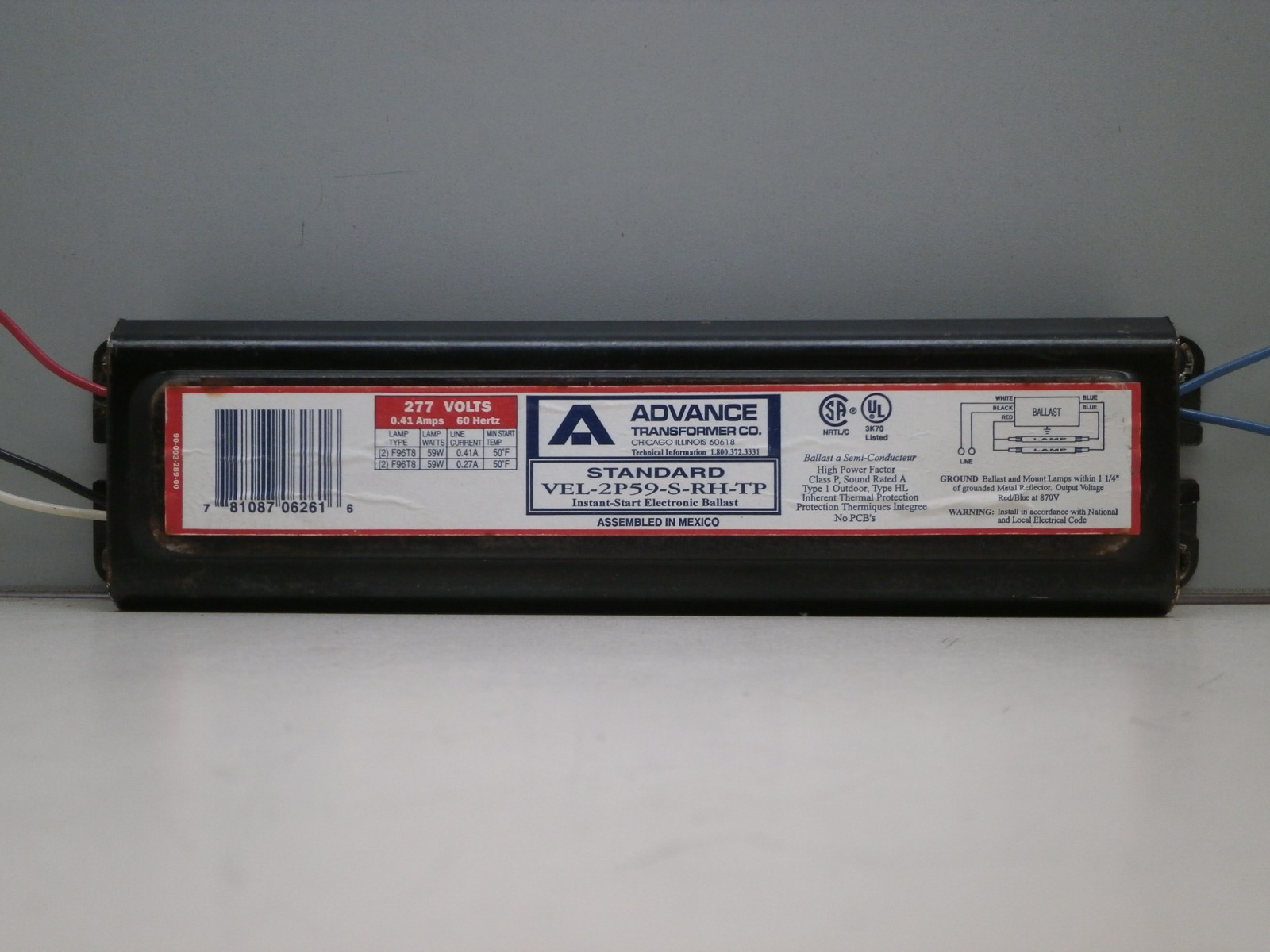 Advance VEL2P59SRHTP Fluorescent 277Volt Ballast for (2) F96T8
