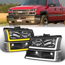 Pair LED DRL Headlights Sequential For 2003-2006 Chevrolet Silverado 1500 2500HD