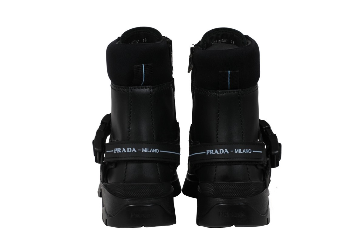 Prada Womens Brixxen Combat Lace Up Boots US 8 EU 38 Black Leather