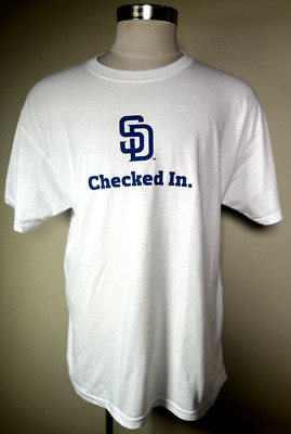 San Diego Padres SD Baseball Checked In MLB.com At Bat 11 T-Shirt Men's Large