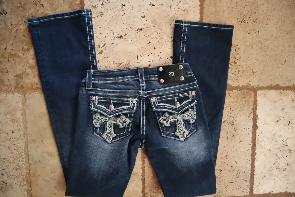 Blue Denim MISS ME JP545284 Signature Boot Cut Stretch Jeans w Cross Pockets 27