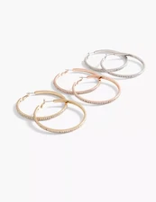 New Lane Bryant Pave Stone Hoop Earrings 3-Pack - Tri-Tone