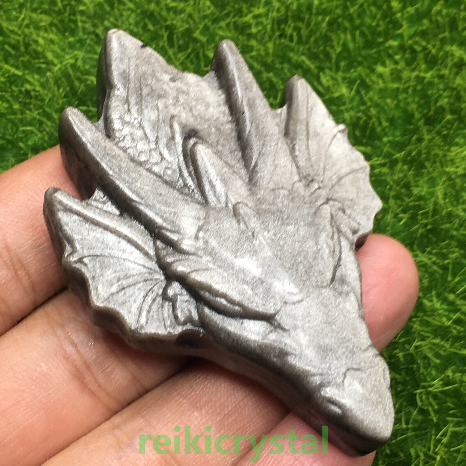 Natural Silver Obsidian Quartz Hand-Carved Dragon Skull Crystal for Reiki Healing
