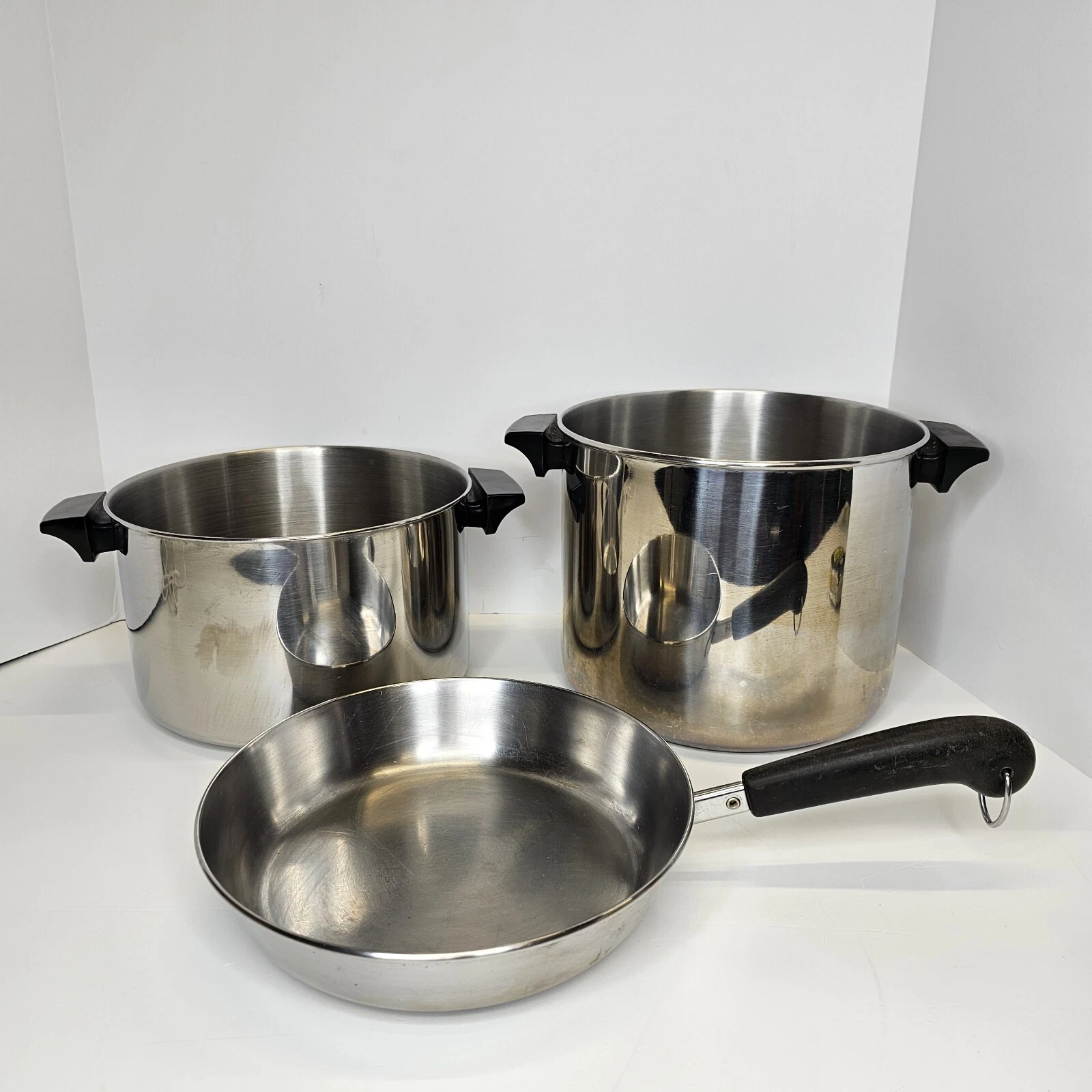 Revere Ware 1801 8QT & 6QT Stockpot And 9in Pan Skillet Stainless Steel Bottom