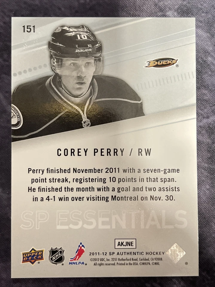 2011-12 SP Authentic SP Essentials 151 Corey Perry Anaheim Ducks - Image 2 of 2