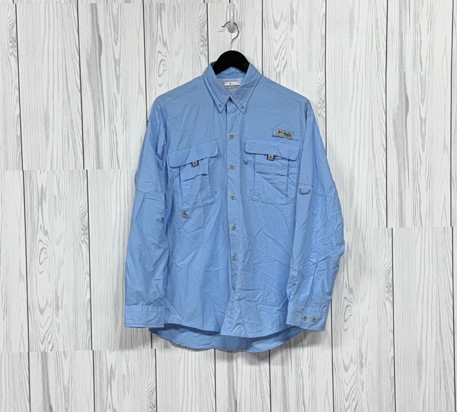 Columbia PFG shirt mens size small button down long sleeve solid blue fishing