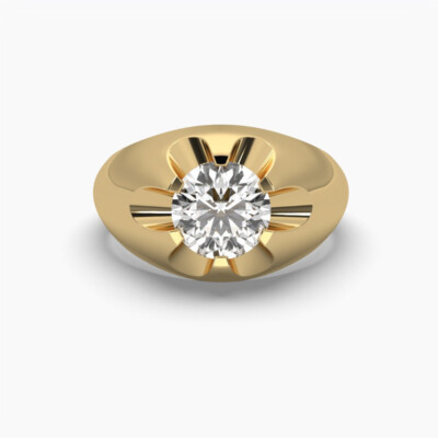 18k Gold Plated Vintage Style Belcher Set Solitaire Moissanite Ring | For Women