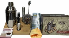 Barillio 10-Piece Mixology Bartender Kit w/ Bamboo Stand Silver Stainless Steel