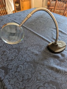 1950s MCM Gooseneck Standing Magnifying Glass Cast Iron Base Made In USA