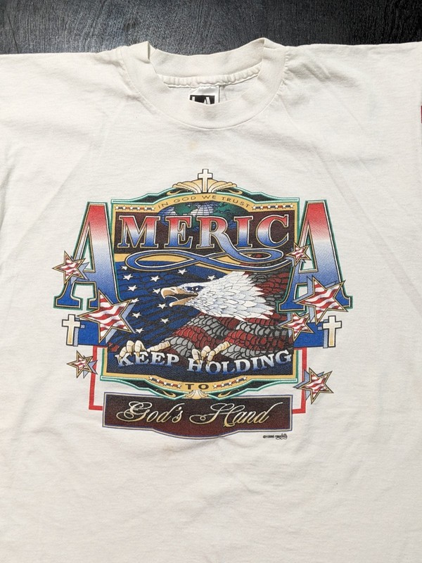 Vtg 1990s Christian Praise T-Shirt American Pride Single Stitch L 1996 USA AOP