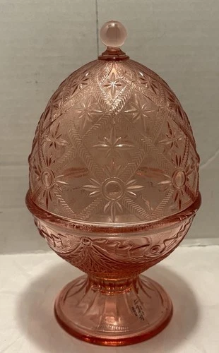 Vintage L.E. Smith Depression Glass Alexandra Pink Dome Egg Candy Dish Compote