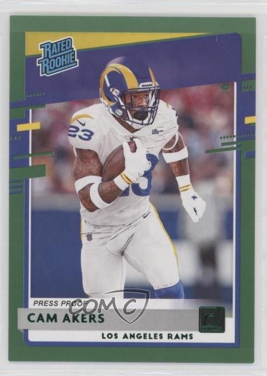 2020 Panini Donruss Rated Rookie Press Proof Green Cam Akers #325 4z8