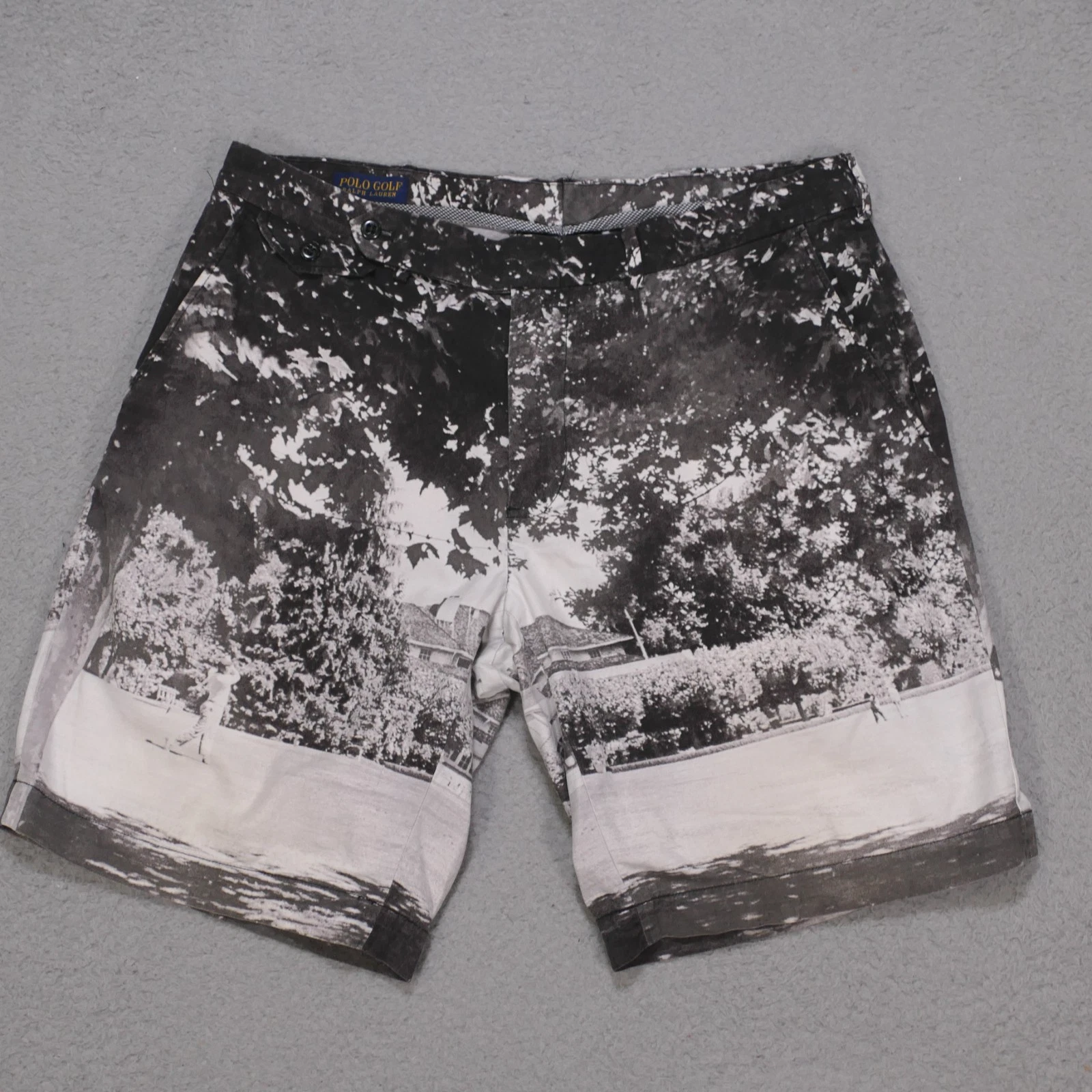 Polo Ralph Lauren Golf Scenery Shorts Mens 34 Chino Black All Over Print Lawn 9"