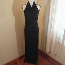 Zara Halter Backless Side Gathered Bodycon Midi Dress Med Blk NWT