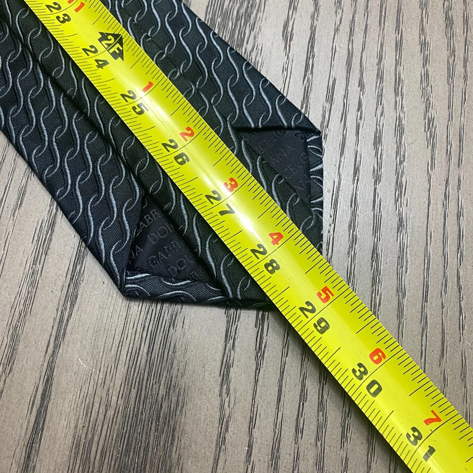 DOLCE & GABBANA Men's 100% Silk Necktie ITALY Luxury Geometric Black & Gray Tie - Image 3 of 4