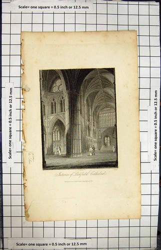 Original Old Antique Print Engraving Interior Lichfield Cathedral Architecture