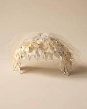 1950s Ivory Floral Veiled Fascinator Hat  Vintage Bridal Half Hat  Romantic