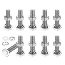 M10x45mm Hex Bolt with Nuts Washers 10 Set Stainless Steel Hexagon Screw