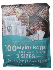 100 - Multi-Pack Zipper Food Safe 9.5 mil Mylar Bags w/Labels Gal, Qt, 1/2 Pt