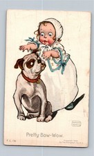 1906 Katharine Gassaway "Pretty Bow-Wow" Baby & Bulldog Postcard Rotograph