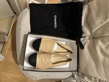 CHANEL Espadrilles Lambskin Beige & Black Size 6
