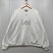 Vintage 90s LEE Crewneck Sweatshirt XL White Embroidered Spellout USA 26x25.5