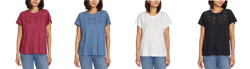 Ella Moss Women's Short Sleeve Embroidered Top